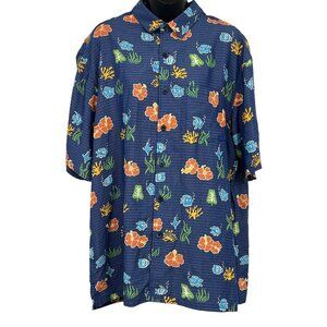 Kahala Mens Pokai Bay Shirt Floral Fish Navy Large Hawaiian Aloha NWT New